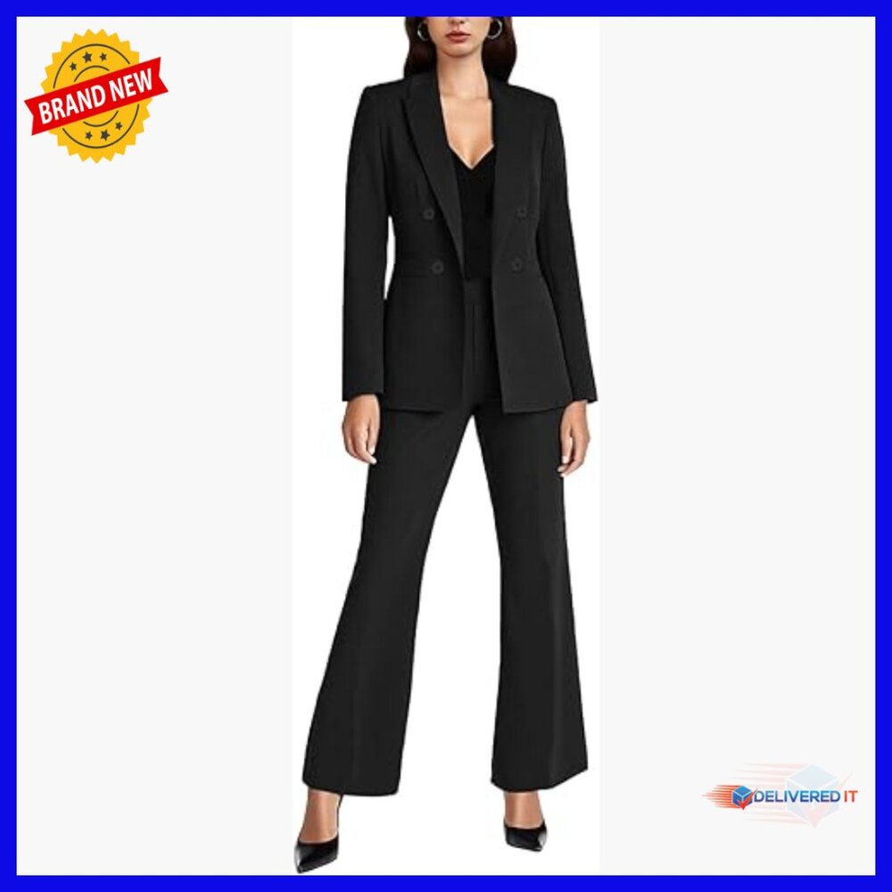 Professional 2-Piece Suit Set Long Sleeve Blazer Bootcut Pants Office Wear